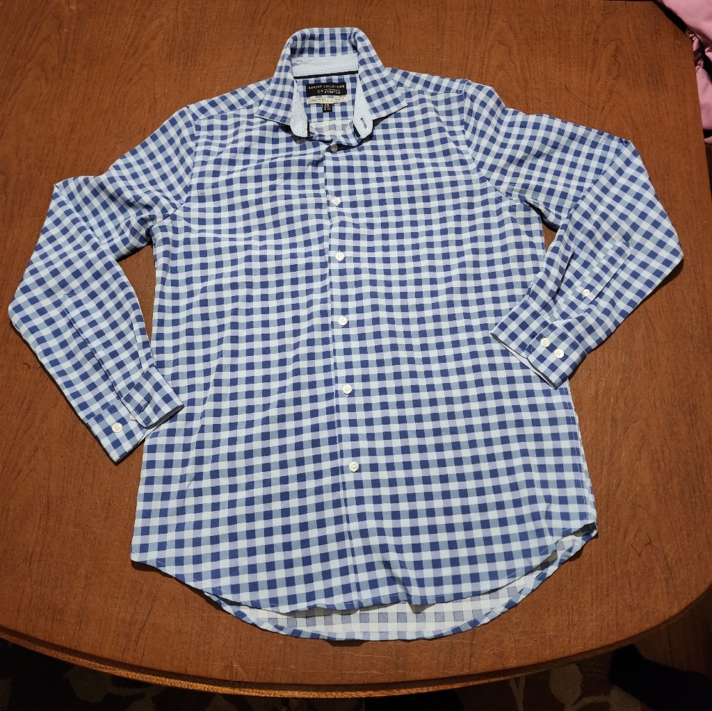 Report Collection Blue and White Checkered Men's Shirt